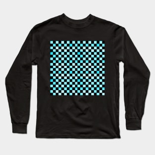 Black and Aquamarine Checkered Wood Pattern Long Sleeve T-Shirt